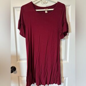 Burgundy Ruffle Sleeve Dress